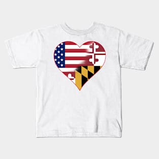 State of Maryland Flag and American Flag Fusion Design Kids T-Shirt